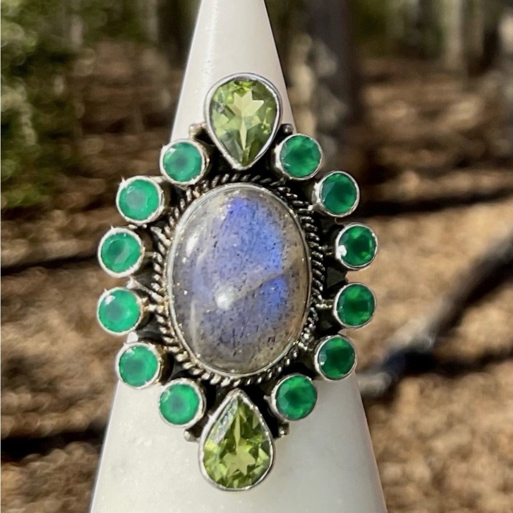 NICKY BUTLER NB Sterling Silver Labradorite And Peridot Gemstone Ring - Picture 3 of 5